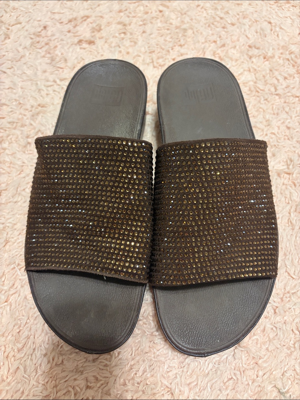 Fitflop Brown Sparkle Gem slide wedge sandal size 9
